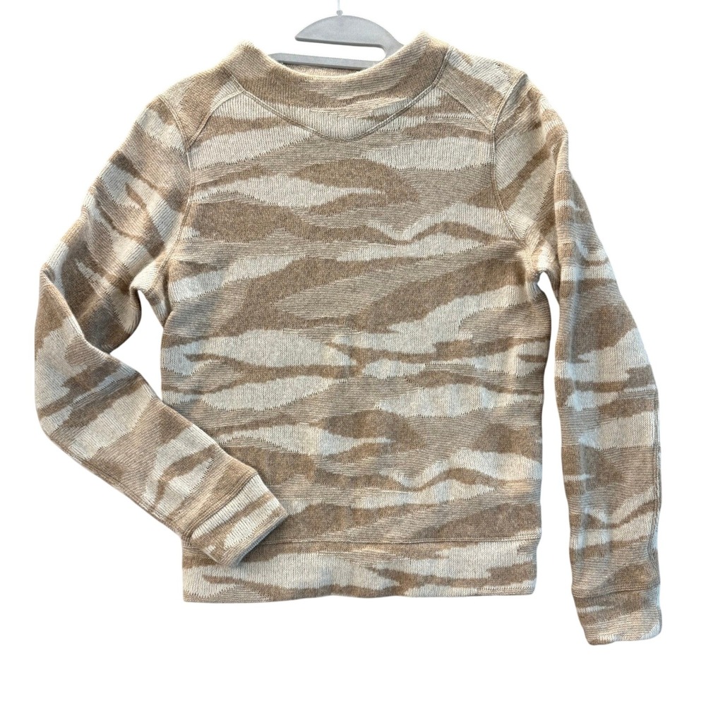 Prana Snowbound Recycled Wool Sweater Tan Cream Abstract Knit XS